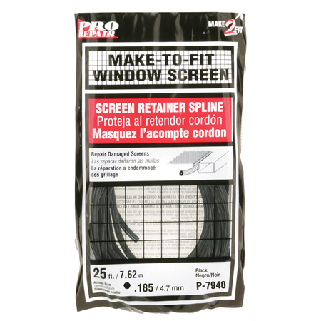 PRIME-LINE Bulk Screen Spline, 0.185-in. Diameter, 25ft Roll, Black Single Pack P 7940